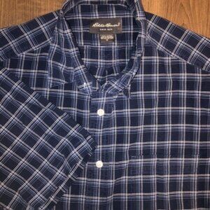 Eddie Bauer Men's Short Sleeve Shirt Size M Blue White Plaid Dress Casual